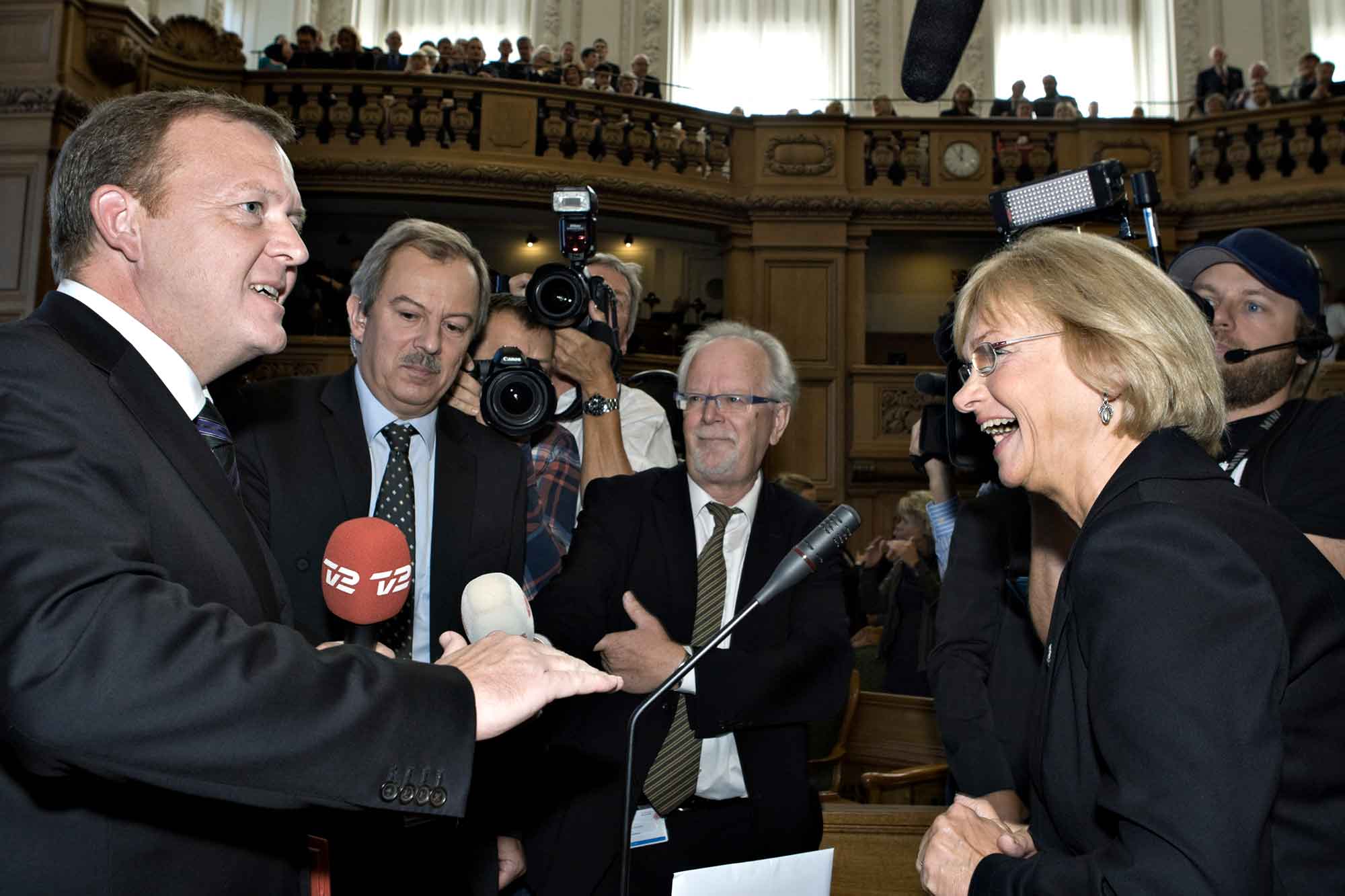 Lars Lykke Rasmussen (Vendstr) og Pia Kjærsgfaard (DF) i folketingssalen
